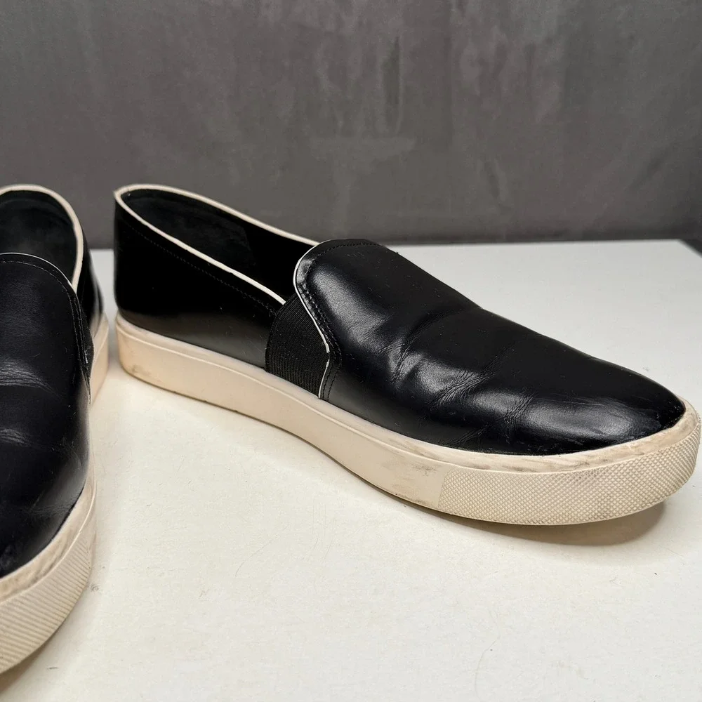 Vince Blair Slip On Sneakers Womens 7 Black‎ Leather Contrast Trim Flat Shoes